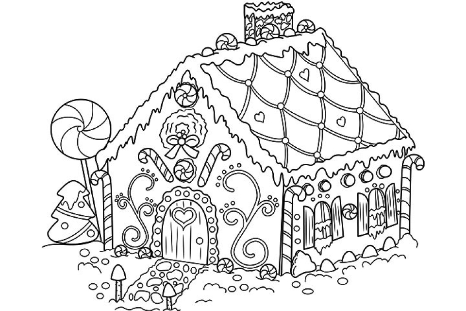 Free Coloring Pages For Kids Gingerbread House Drawing With Crayons