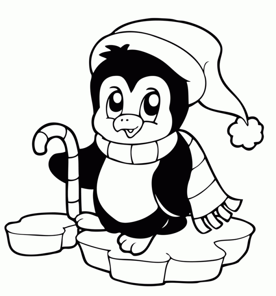 Penguin Coloring Pages : Cute Penguin On Christmas ...