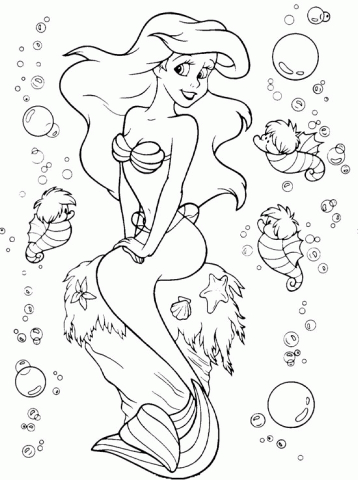coloring mermaid disney printable