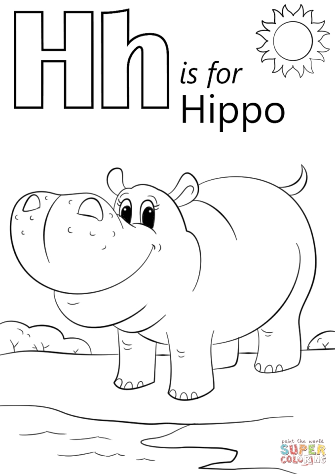 Get This Letter H Coloring Pages Hippo - 9n42b