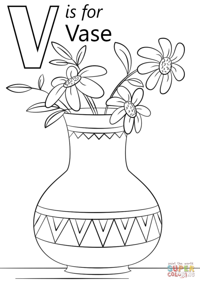 Download Get This Letter V Coloring Pages Vase - v3695