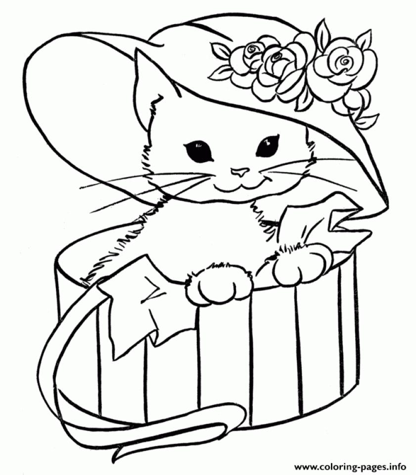 New Kitten Coloring Pages To Print For Free with simple drawing