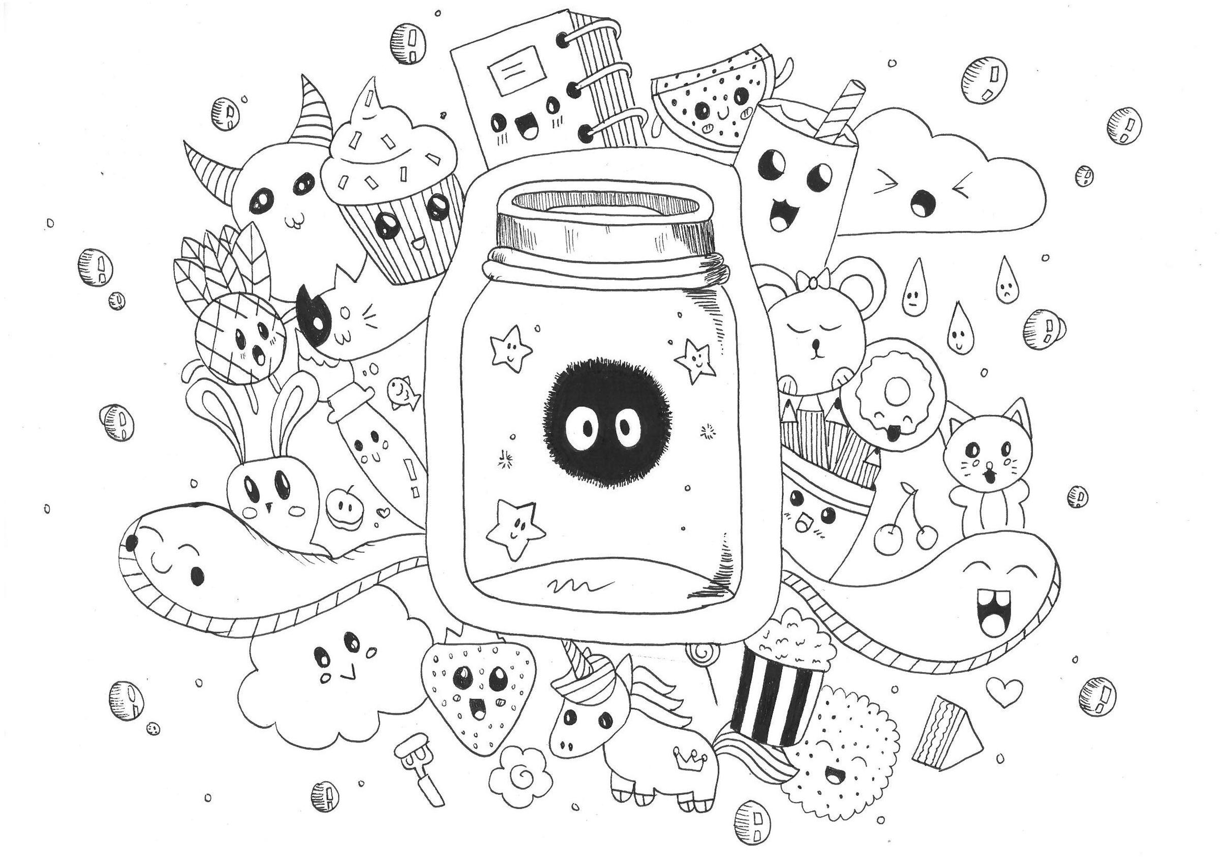 Get This Kawaii Doodle Art Coloring Pages for Grown Ups