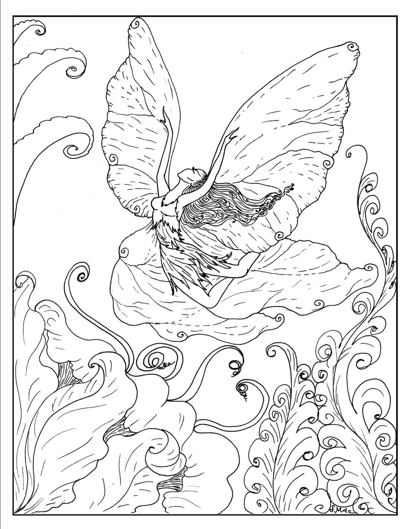 Get This Fantasy Adult Coloring Pages Fairy Flying Like Butterfly