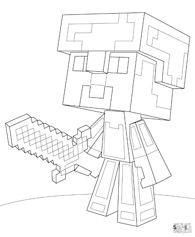 Get This Minecraft Steve With Diamond Armor Coloring Pages St7