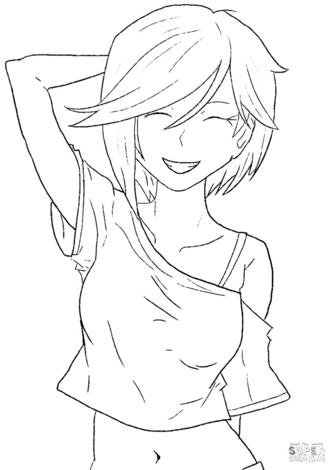 Sad anime girl - Woman coloring pages for Adults Print and Online