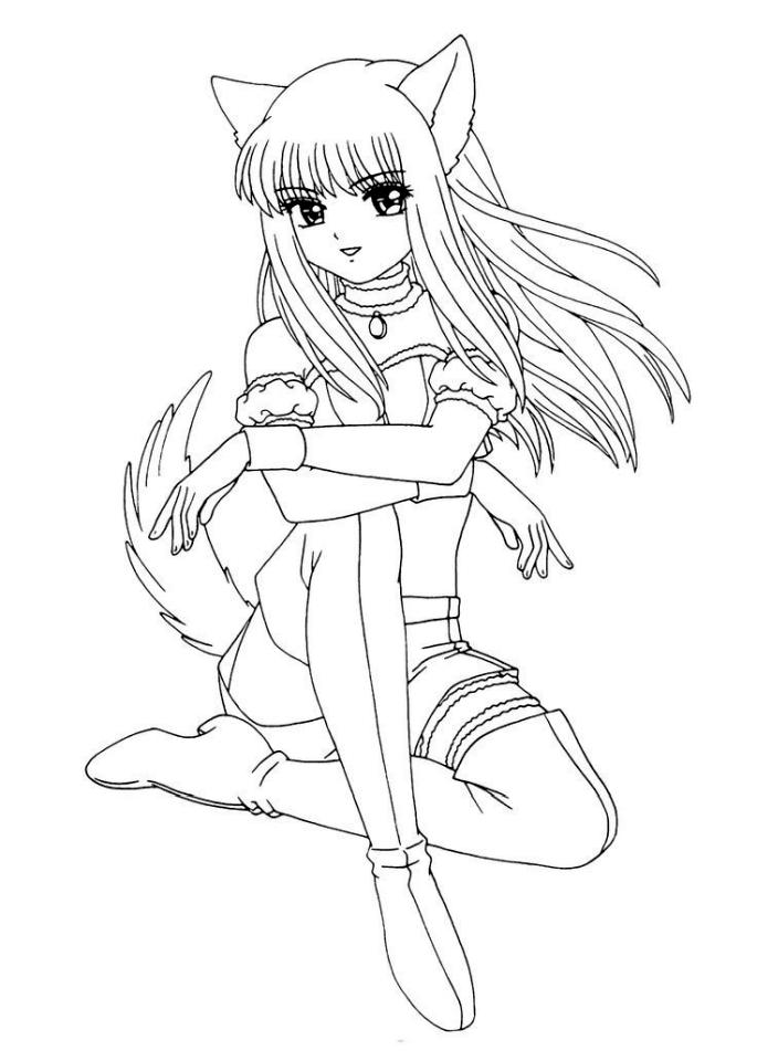 Anime cat coloring page to print - Topcoloringpages.net