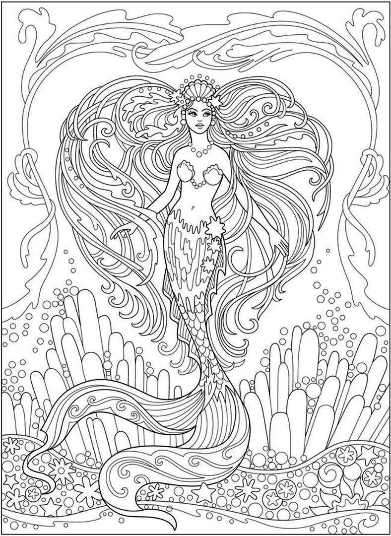 Mermaid Drawings Coloring Page