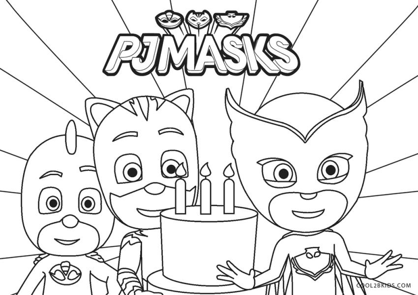Get This PJ Masks Coloring Pages Black and White Happy Birthday