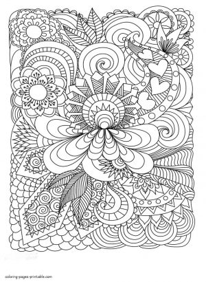 Abstract Art Coloring Pages Geometric Leaves and Heart Pattern