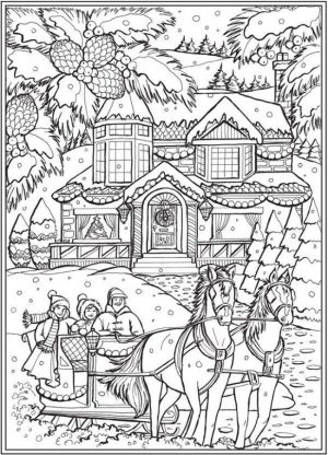 Adult Christmas Coloring Pages Free Sled and Horses tcz0