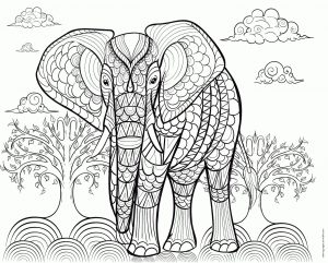 Adult Coloring Pages Animals Elephant 1