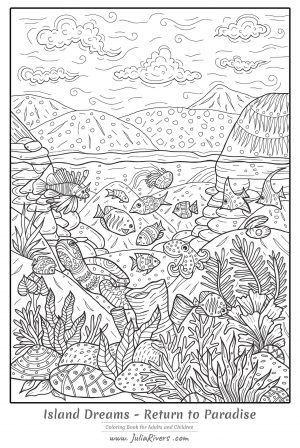 Adult Coloring Pages Ocean Lots of Fish in Coral Reefs