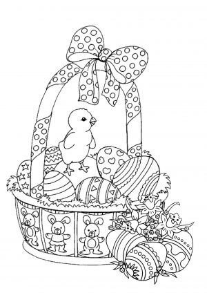 Adult Easter Coloring Pages Easter Basket with Little Chick