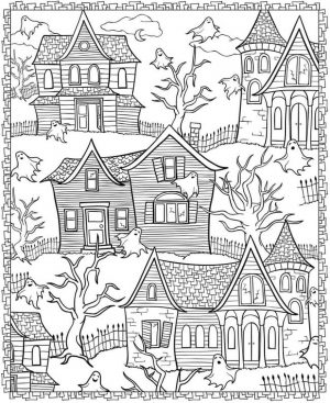Adult Halloween Coloring Pages More Haunted House and Ghosts 3hhg