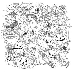 Adult Halloween Coloring Pages Witch and Her Broom 2whb
