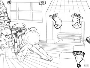 Anime Coloring Pages for Girls Merry Christmas