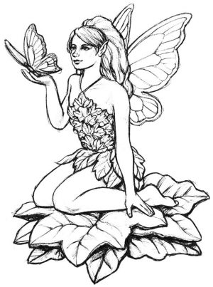 Beautiful Fairy and Butterfly Coloring Pages for Adults ct6