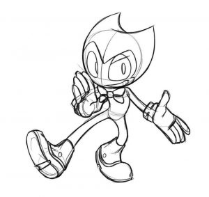 Bendy and the Ink Machine Coloring Pages Free Bendy with Oversized Gloves