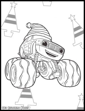 Blaze Coloring Pages Online Darington with Christmas Hat