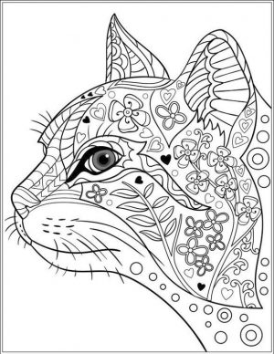 Cat Coloring Pages for Adults Cat Head with Zentangle Pattern