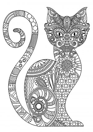 Cat Coloring Pages for Adults Complex Zentangle Abstract Cat