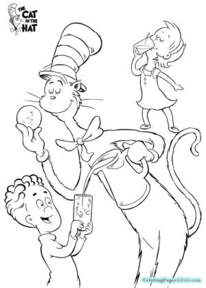 Cat In The Hat Coloring Pages Dr. Seuss Printable for Kids 557y