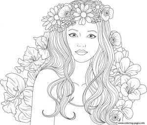 Coloring Pages for Teenage Girl Easy Young Girl with Flower Crown