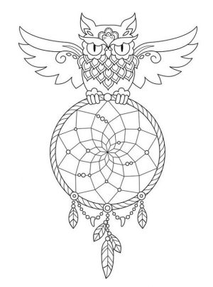 Coloring Pages for Teenage Girl to Print Owl and Dream Catcher
