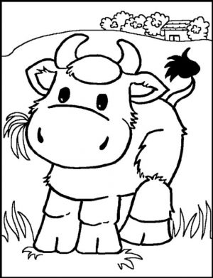 Cow Coloring Pages Printable Little Cartoon Cow for Preschoolers