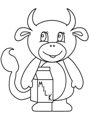 Cow Coloring Pages for Preschoolers Cartoon Cow Holding a Box of Milk