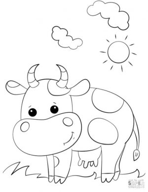 Cow Coloring Pages to Print Cute Cartoon Cow for Kindergarten