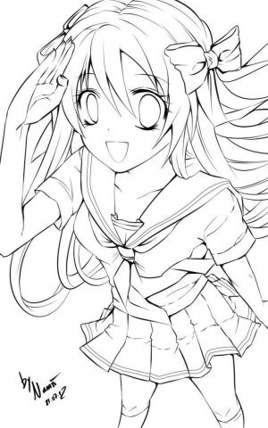 Cute Anime Girl Face Coloring Pages Free Printable sm17