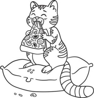 Cute Pizza Coloring Pages Cat Eating Pizza