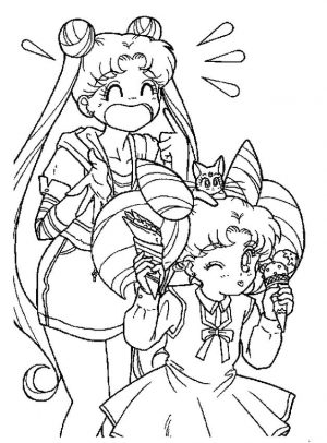 Cute Sailor Moon Coloring Pages The Girls Eating Ice Cream