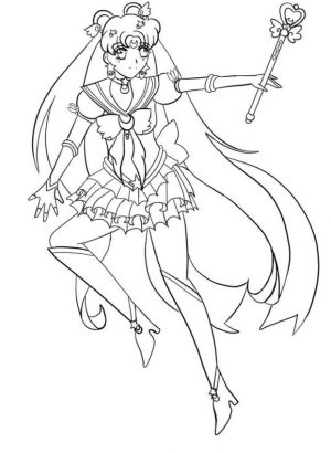 Cute Sailor Moon Coloring Pages Usagi with Her Magic Wand