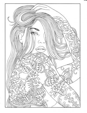Cute and Hard Coloring Pages Girl with Tattoos