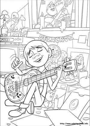 Disney Coco Coloring Pages for Kids Miguel Playing Guitar