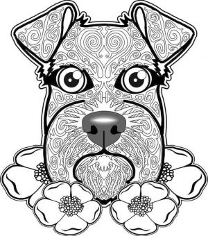 Dog Coloring Pages for Adults Schanauzer Dog Head with Swirly Patterns