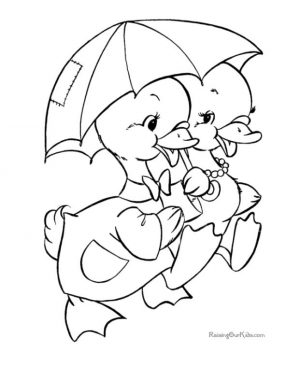 Duck Coloring Pages Baby Ducks Walking with Umbrella