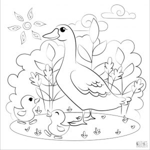 Duck Coloring Pages Mother Duck and Her Chicks