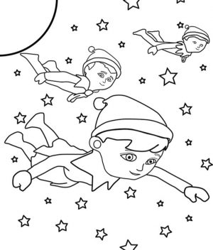Elf on the Shelf Coloring Pages Free The Elves Flying in Night Sky