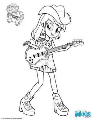 Equestria Girls Coloring Pages Applejack Playing Guitar