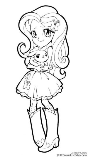 Equestria Girls Coloring Pages Fluttershy Holding a Bunny