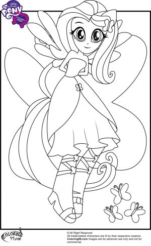 Equestria Girls Coloring Pages Fluttershy with Butterflies