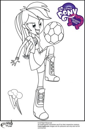 Equestria Girls Coloring Pages Rainbow Dash Playing Soccer