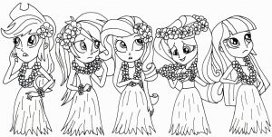 Equestria Girls Coloring Pages Wearing Hawaiian Costume