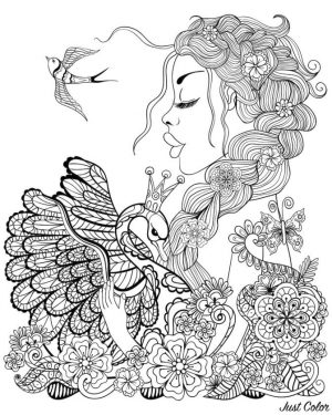 Fairy Swan and Bird Coloring Pages for Adults hv2