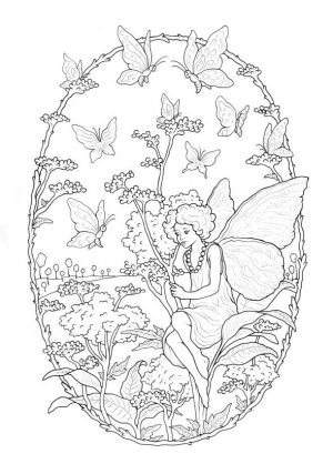 Fairy and Butterflies Coloring Pages for Adults hd5