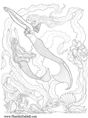 Fantasy Adult Coloring Pages Detailed Mermaid